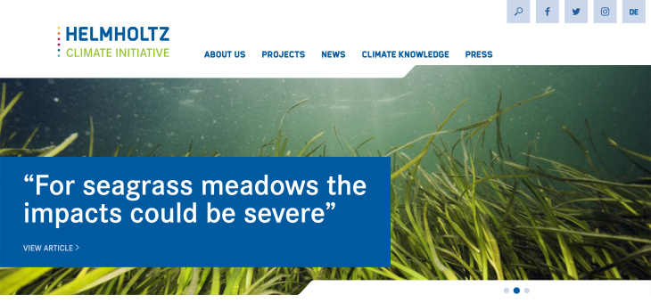 Screenshot Helmholtz Klima Initiative breit engl